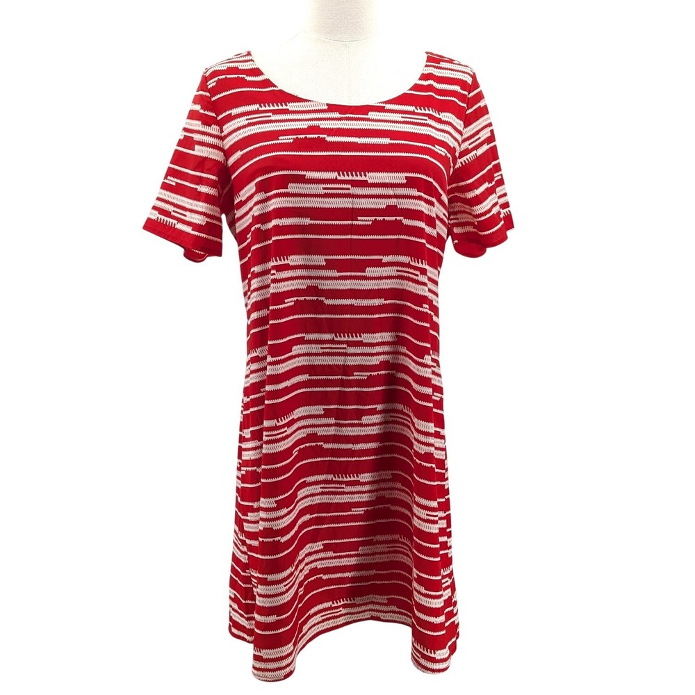 Red White Striped Swing Tunic Dress USA Made Casual Stretch Knit Size M